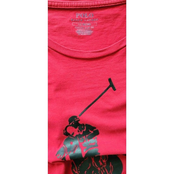 Polo Ralph Lauren Black Pony Graphic Custom Red T Shirt Men's Slim Fit Large Vtg - Picture 4 of 5